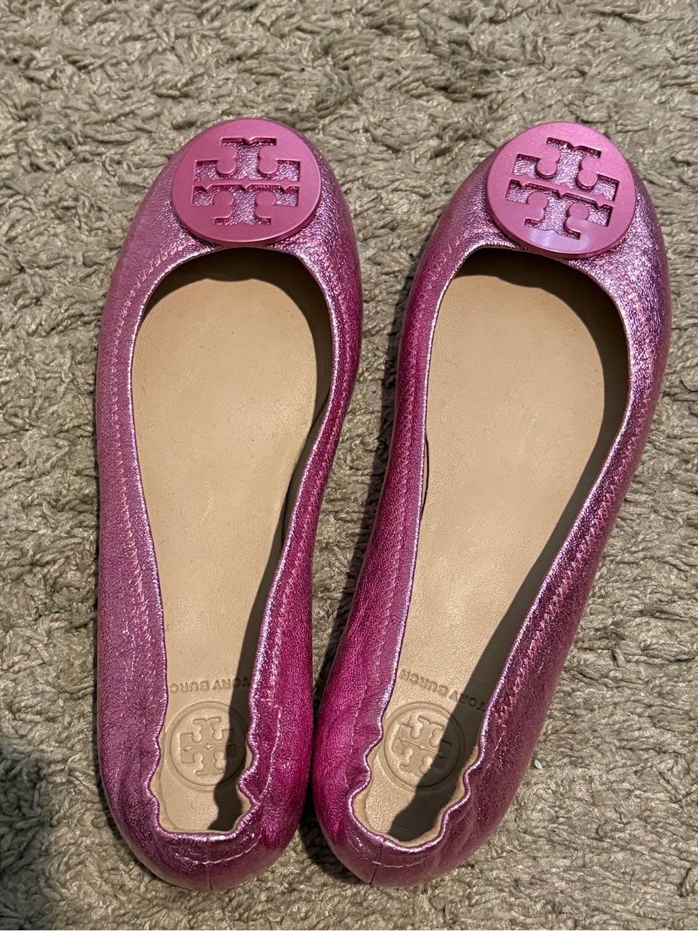 Tory Burch Metallic Fuchsia Reva Ballet Flats